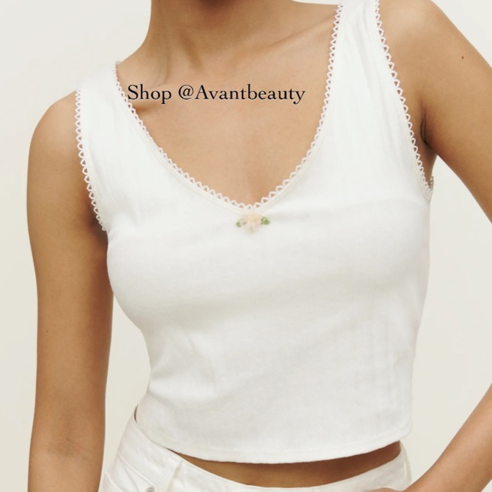 NWT reformation Sephira knit tank ivory size small V-neck stretchy floral detail